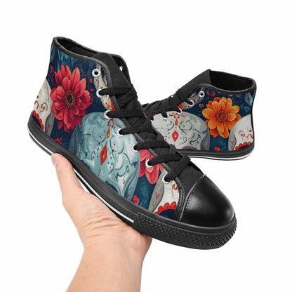 WOMEN'S Marble Skull High Top Canvas Neon Fantasy Shoes