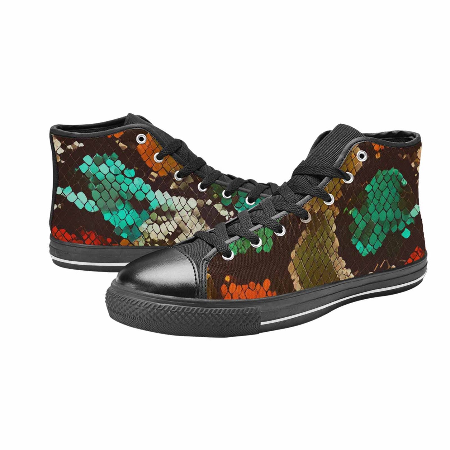 MEN'S Dark Snake Print High Top Canvas Vivid Sneakers