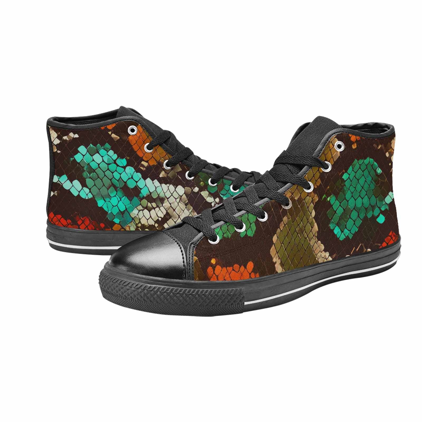 MEN'S Dark Snake Print High Top Canvas Vivid Sneakers