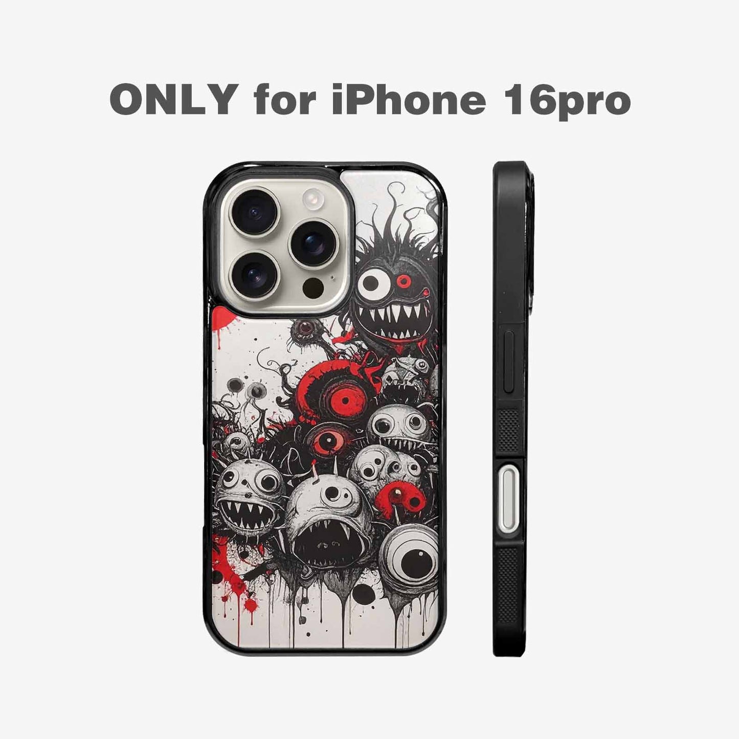 iPhone 16 Pro Case — Multi Eye Monster Black Red Ink, Unique Phone Case Design