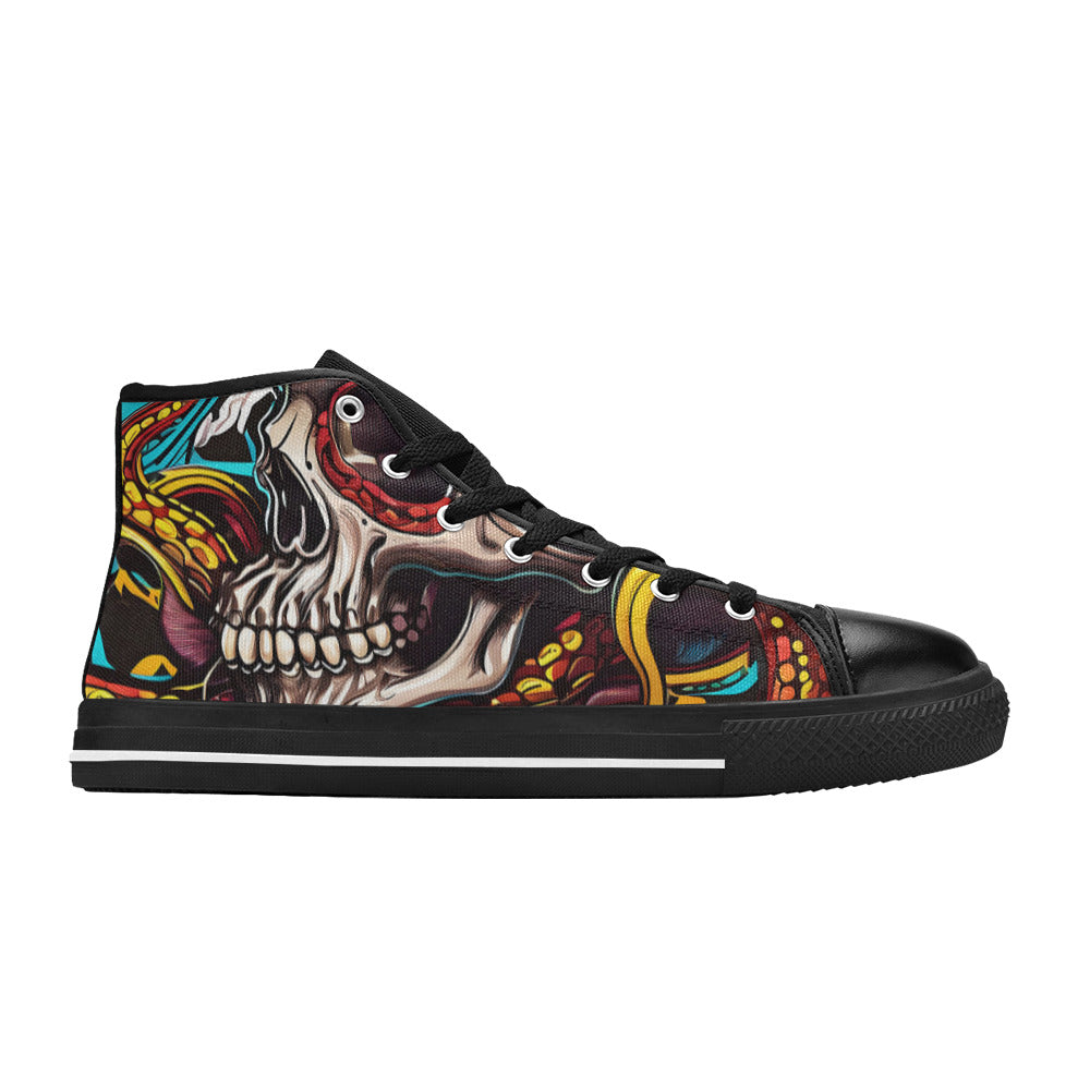 WOMEN'S Tentacles Skull 2 High Top Canvas Grunge Custom Shoes