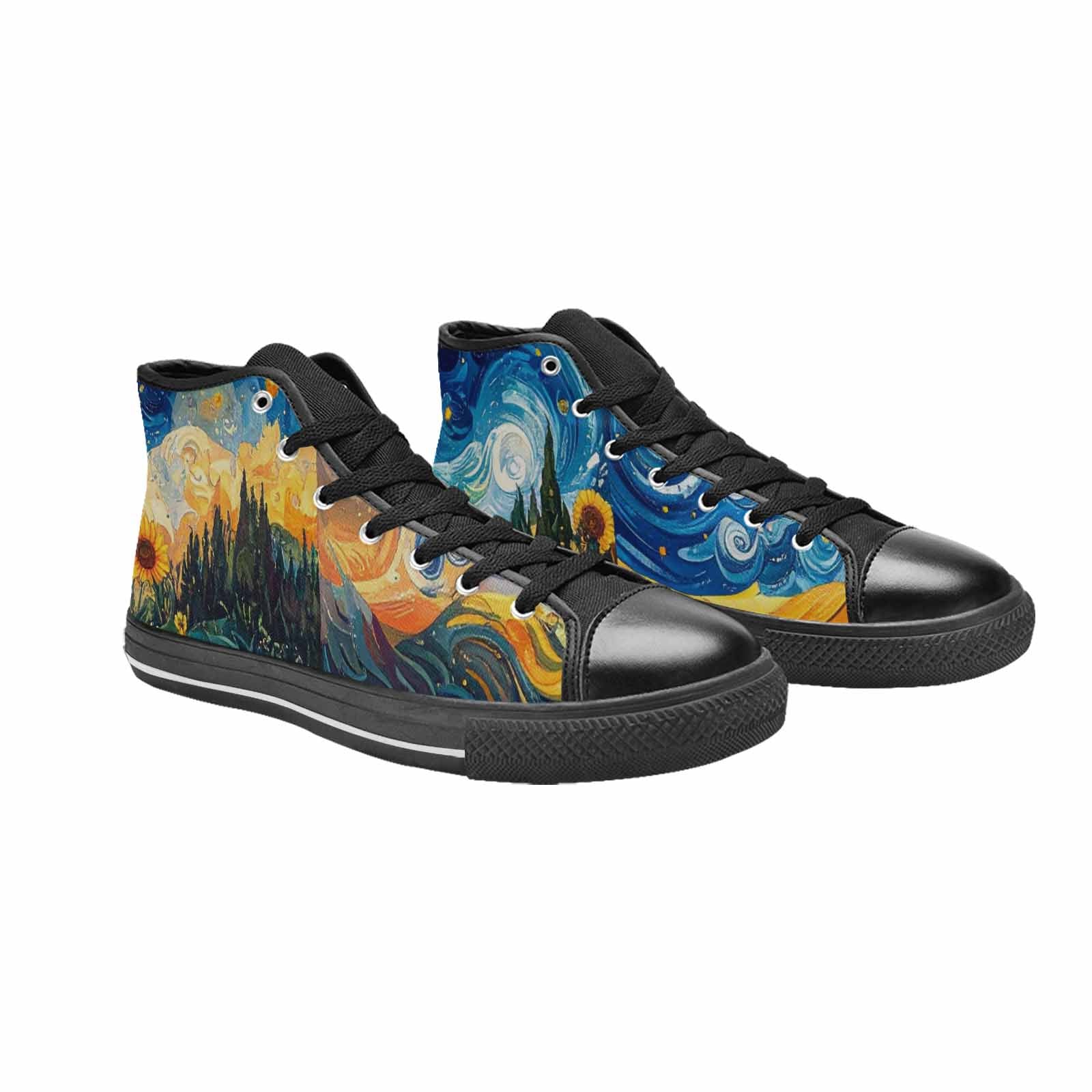 WOMEN'S Van Gogh-Style Swirl High Top Canvas Neon Fantasy Sneakers