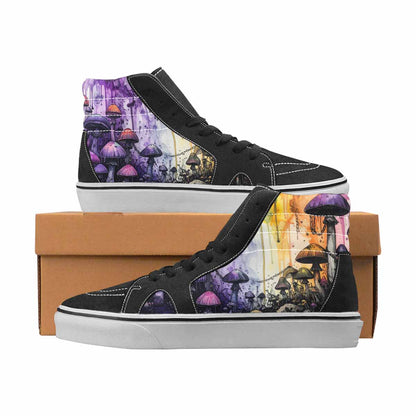 WOMEN'S Mushrooms Black & Purple Ink High Top Canvas Custom Fashion Melting Art Custom Streetwear Shoes