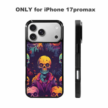 iPhone 17 Pro Max Case — Halloween Zombie Horror Repeat Gothic Skulls, Custom Phone Case