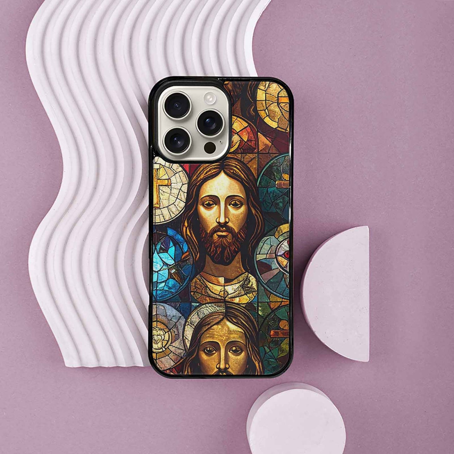 iPhone 16 Pro Max Case — Jesus Face Small Cross And Faith, Custom Print Case Cover