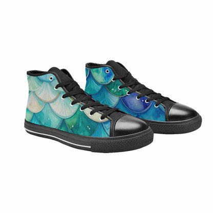 WOMEN'S Mermaid Scale High Top Canvas Grunge Custom Sneakers