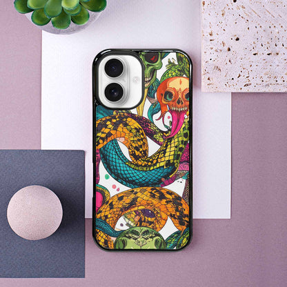 iPhone 16 Case — Snake Print Skull, Customized Protective Case