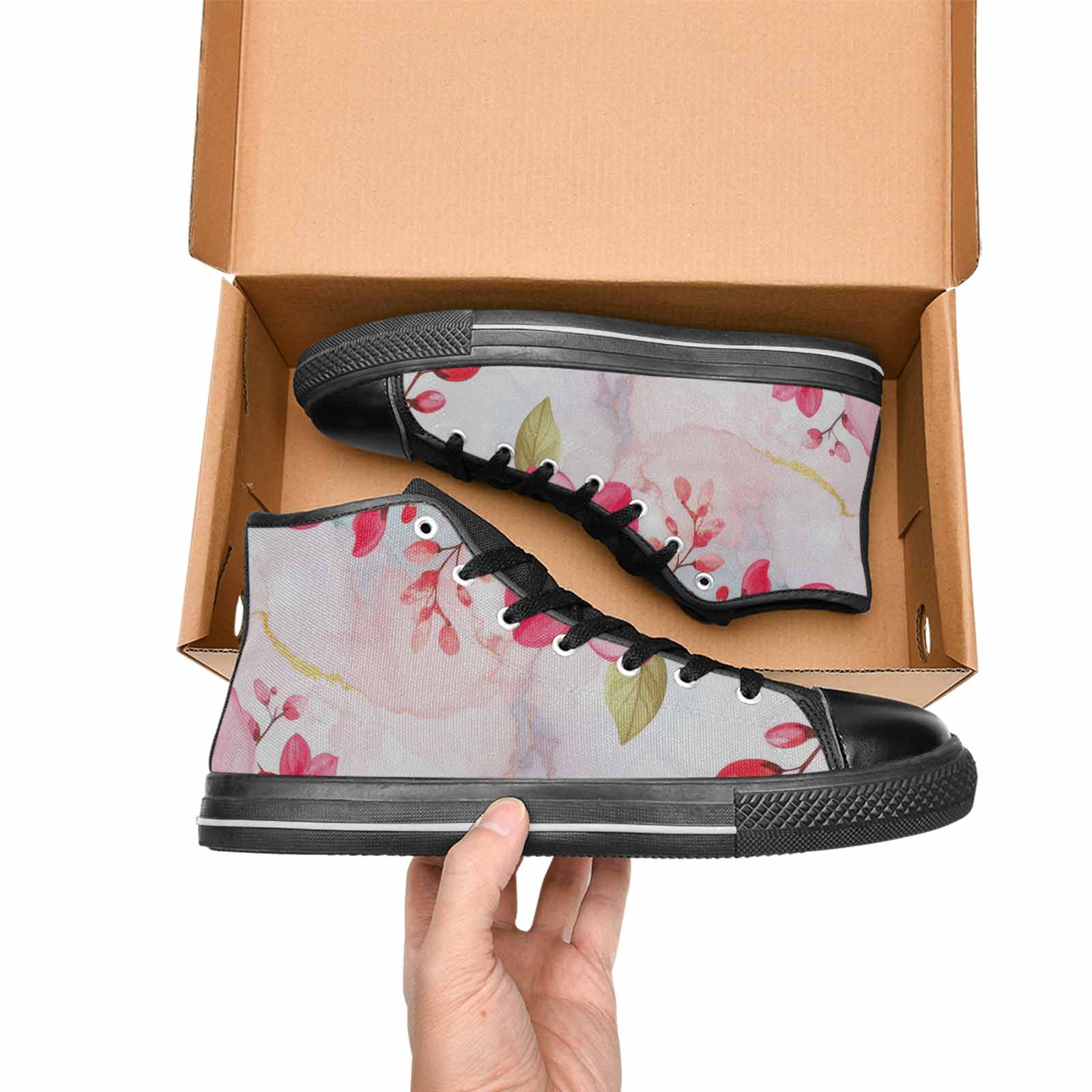 MEN'S Marble Floral High Top Canvas Cottagecore Custom Sneakers