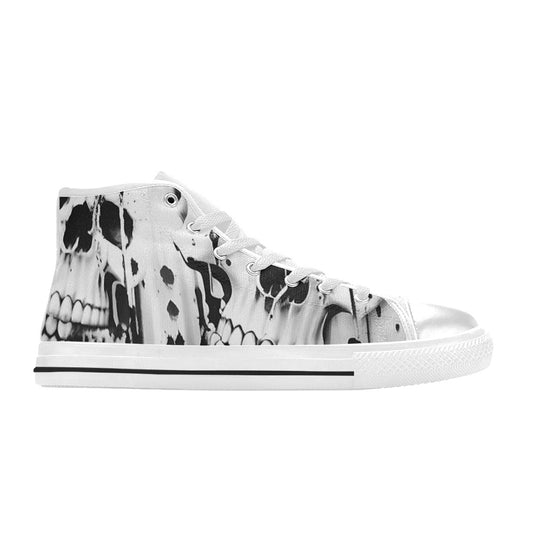 WOMEN'S Cc Grey Skull Art High Top Canvas Dark Academia Custom Sneakers