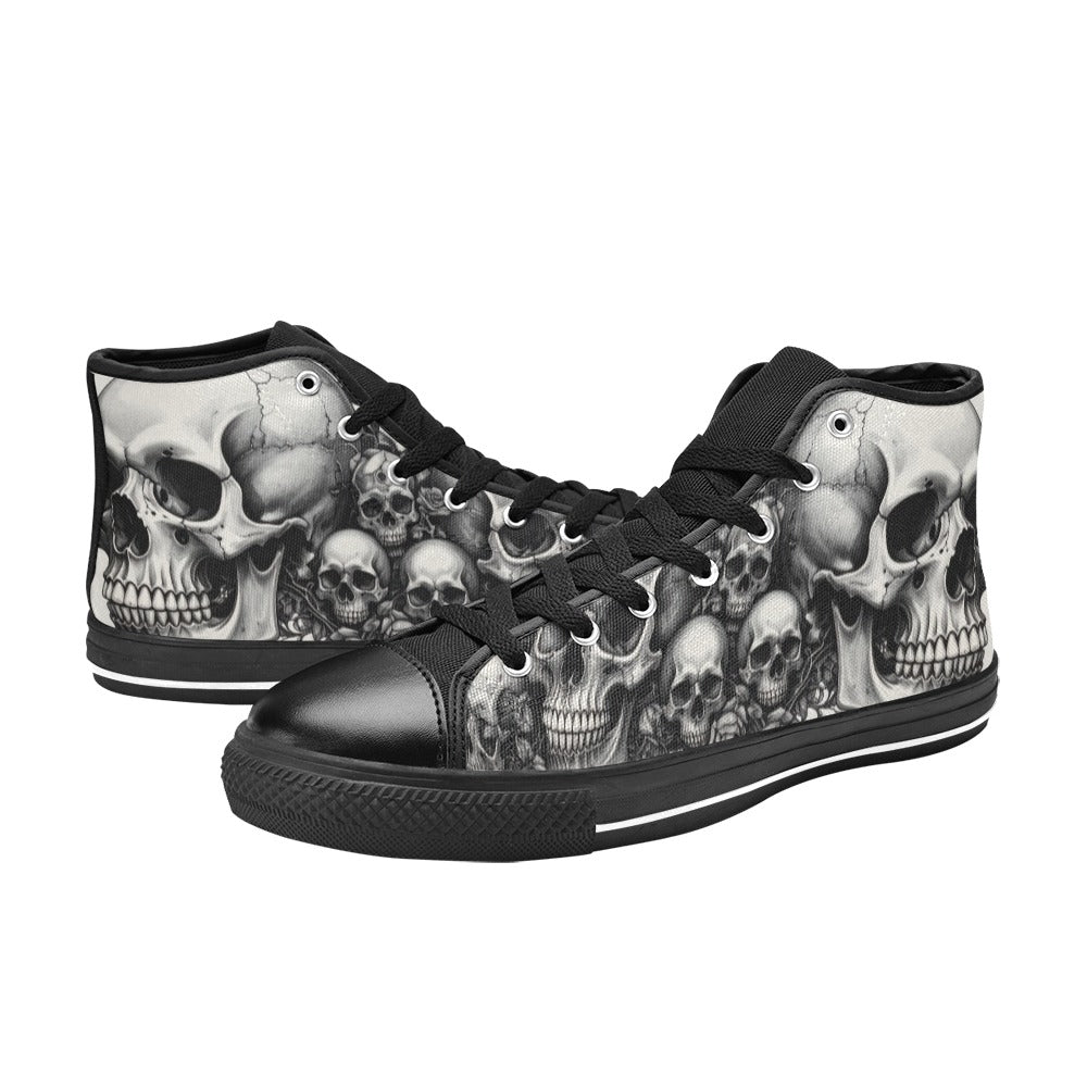 Dark Gothic Moon Skull Men's High Top Canvas Shoes | Freaky Shoes®