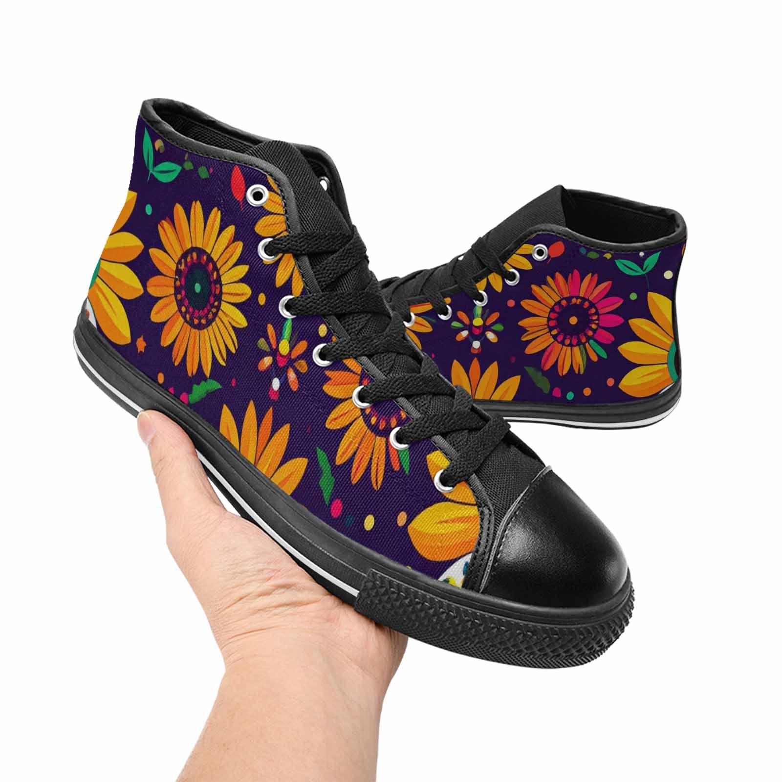 WOMEN'S Sunflowers And Skulls High Top Canvas Grunge Shoes