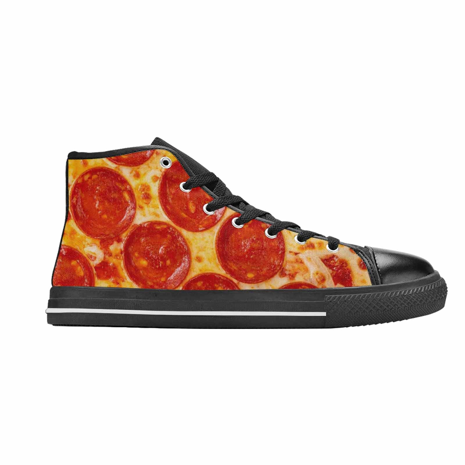 WOMEN'S Pepperoni Pizza Print High Top Canvas Vibrant Chaos Shoes