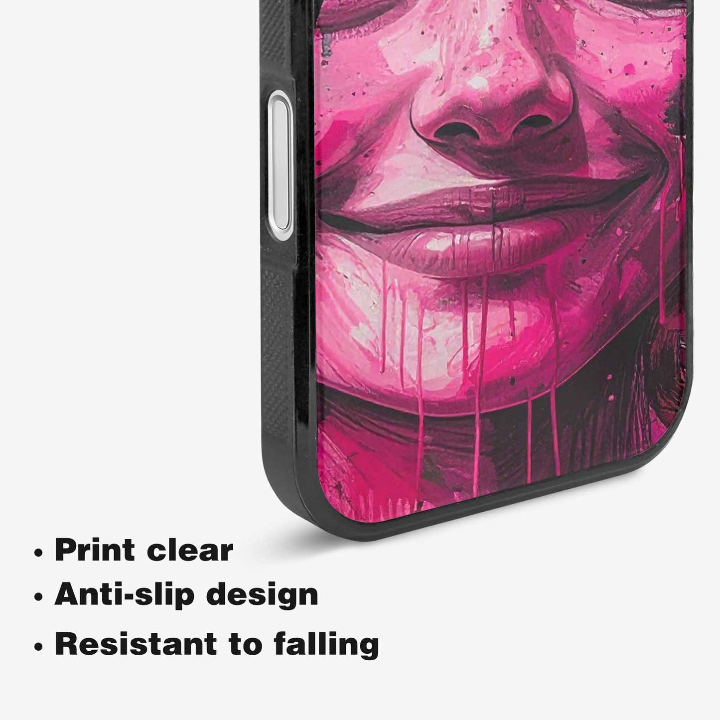 iPhone 16 Case — Melting Moon Smiley Black Pink Ink, Custom Printed Phone Case