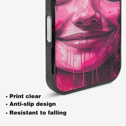 iPhone 16 Case — Melting Moon Smiley Black Pink Ink, Customized Protective Case