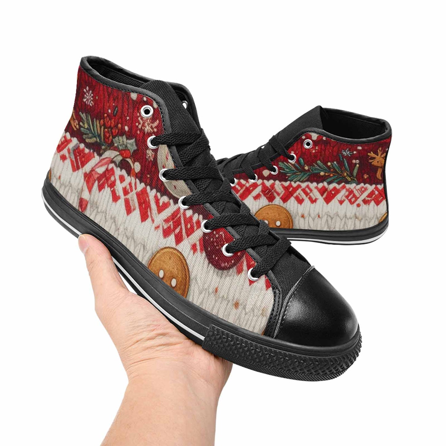 MEN'S Christmas Holly Snowflake High Top Canvas Aesthetic Custom Shoes