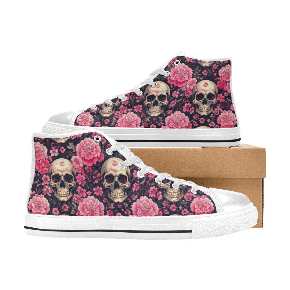 WOMEN'S Skull Cherry Blossom High Top Canvas Vivid Custom Shoes