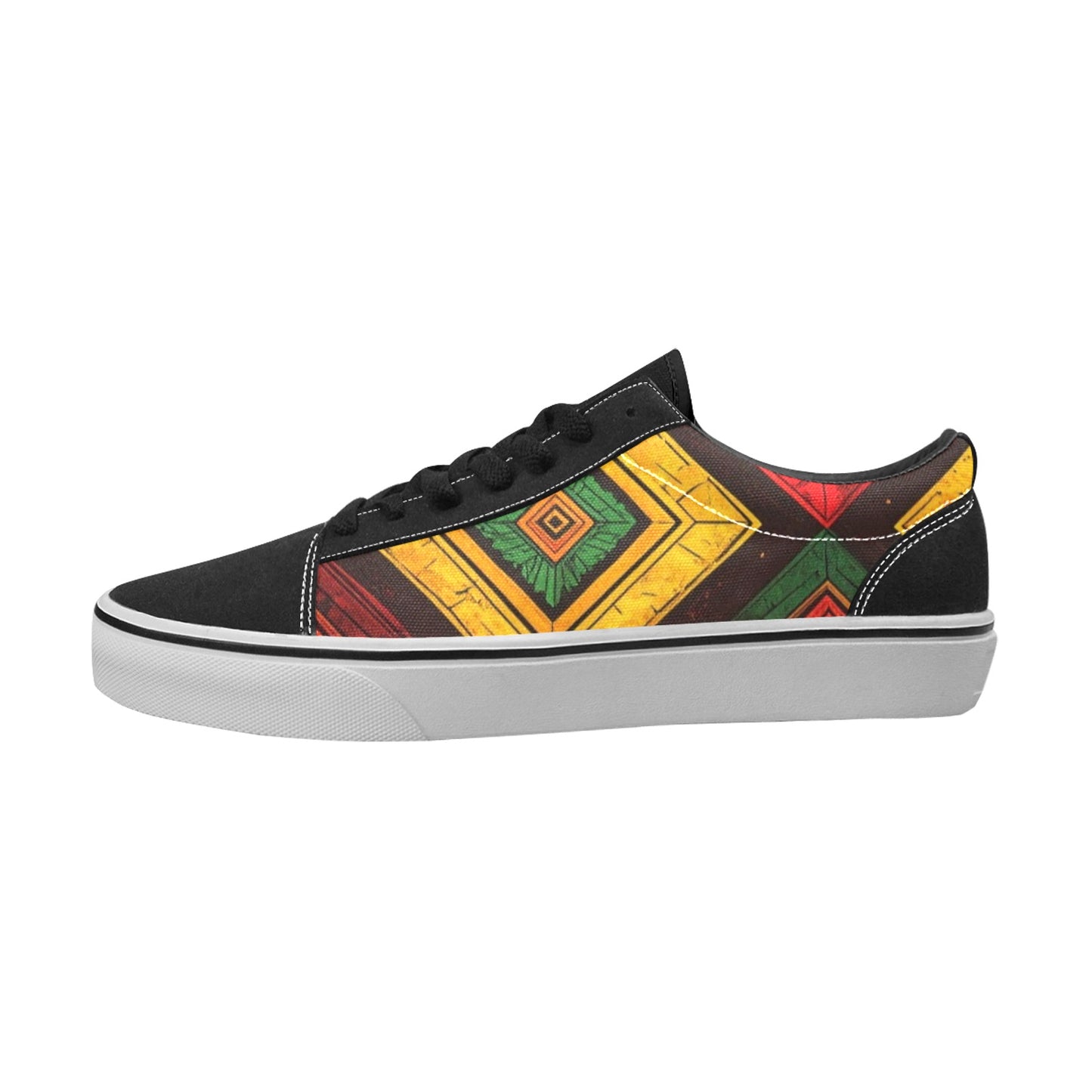 WOMEN'S African Kente Cloth Low Top Skateboarding Neon Fantasy Custom Sneakers