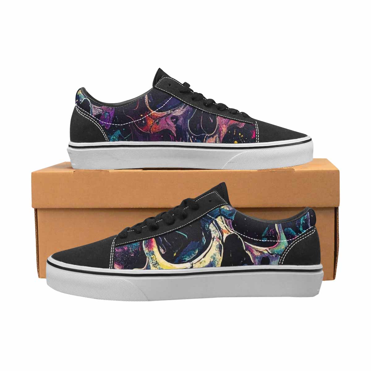 WOMEN'S Skulls Roses Acid Wash Canvas Lace-Up Vivid Custom Sneakers