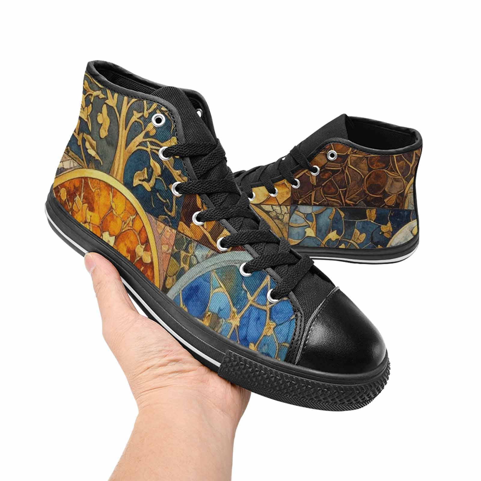 WOMEN'S Klimt-Style Gold Leaf High Top Canvas Grunge Custom Sneakers