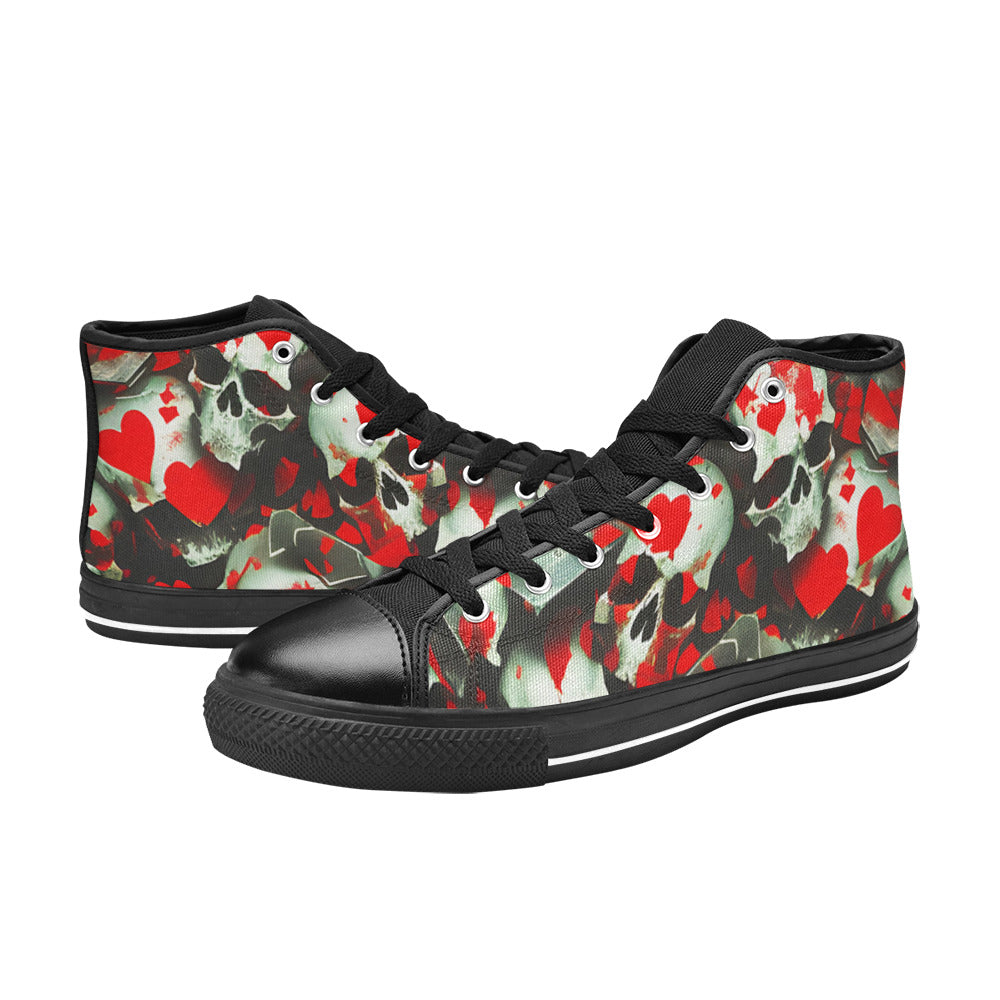 WOMEN'S Splatter Skulls High Top Canvas Grunge Custom Sneakers