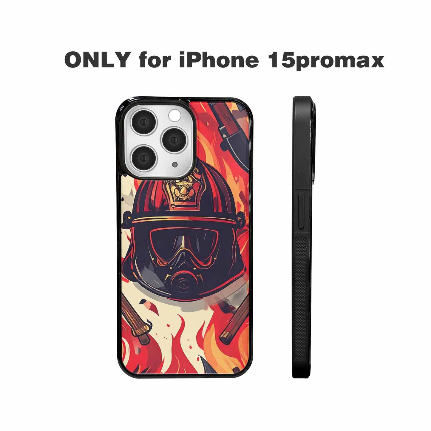 iPhone 15 Pro Max Case — Firefighter Pattern Flames Axes Helmets Seamless, Custom Phone Case