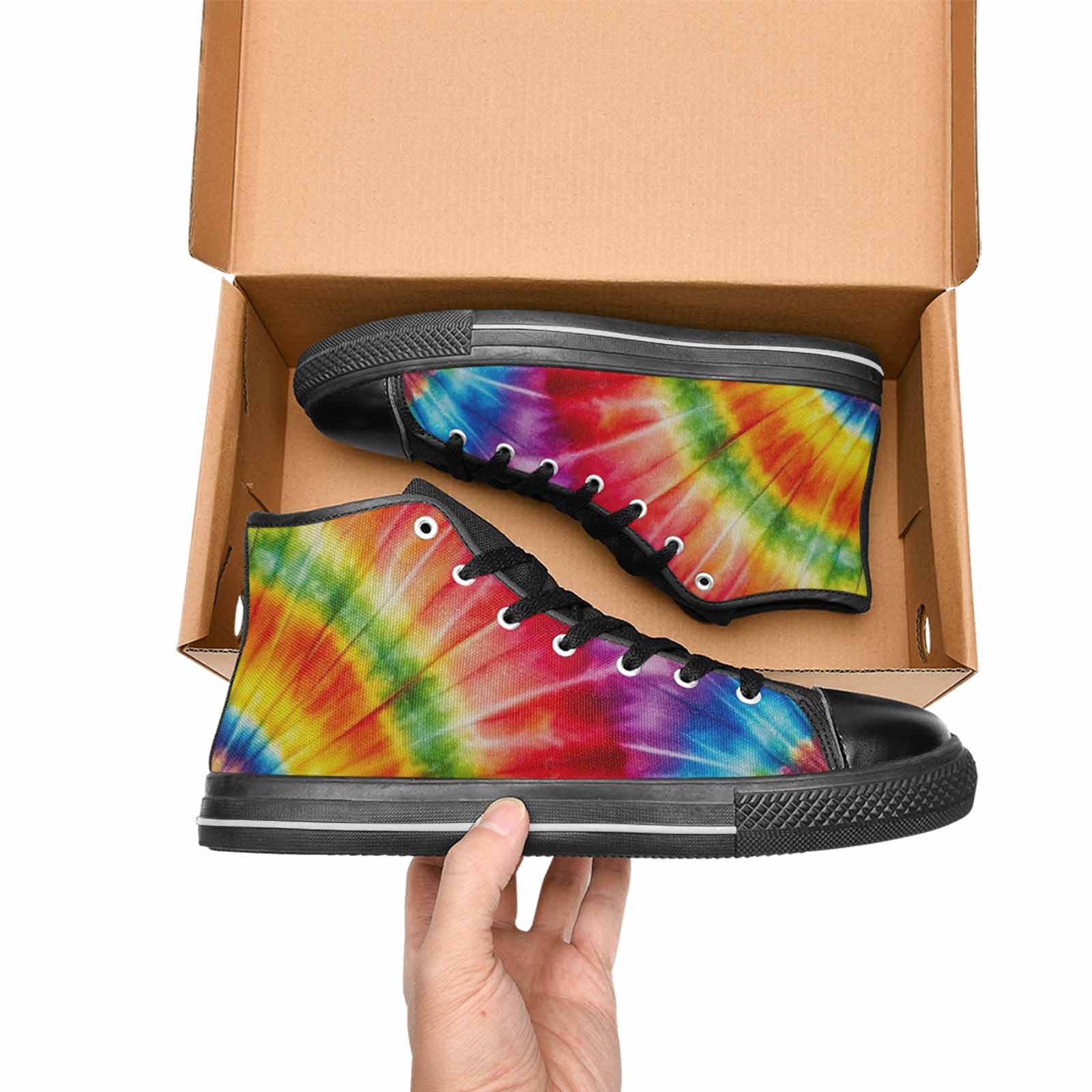 MEN'S Tie Dye Rainbow Spiral High Top Canvas Neon Fantasy Custom Sneakers