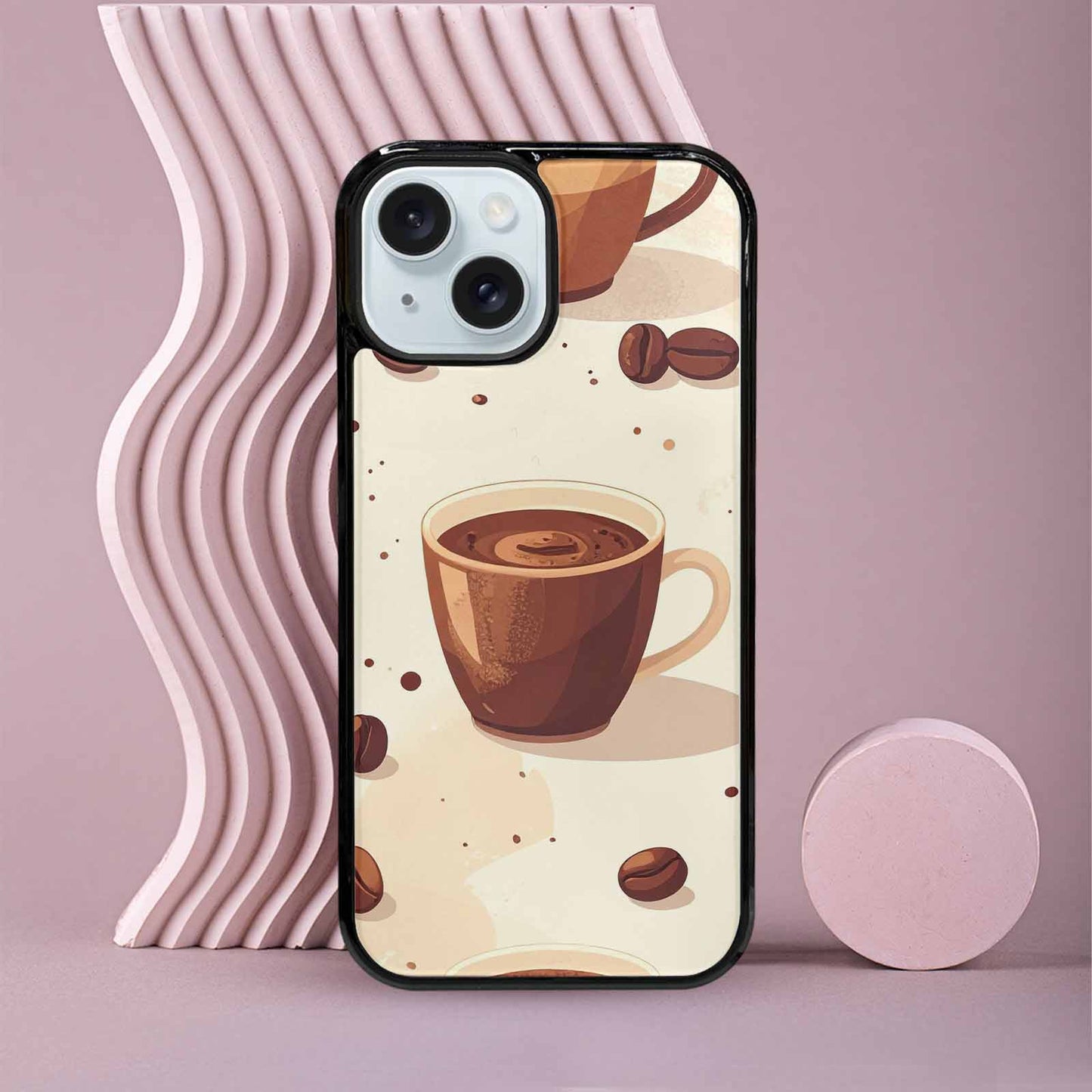 iPhone 15 Case — Coffee Cup And Bean Pattern Seamless, Custom Made Phone Cover