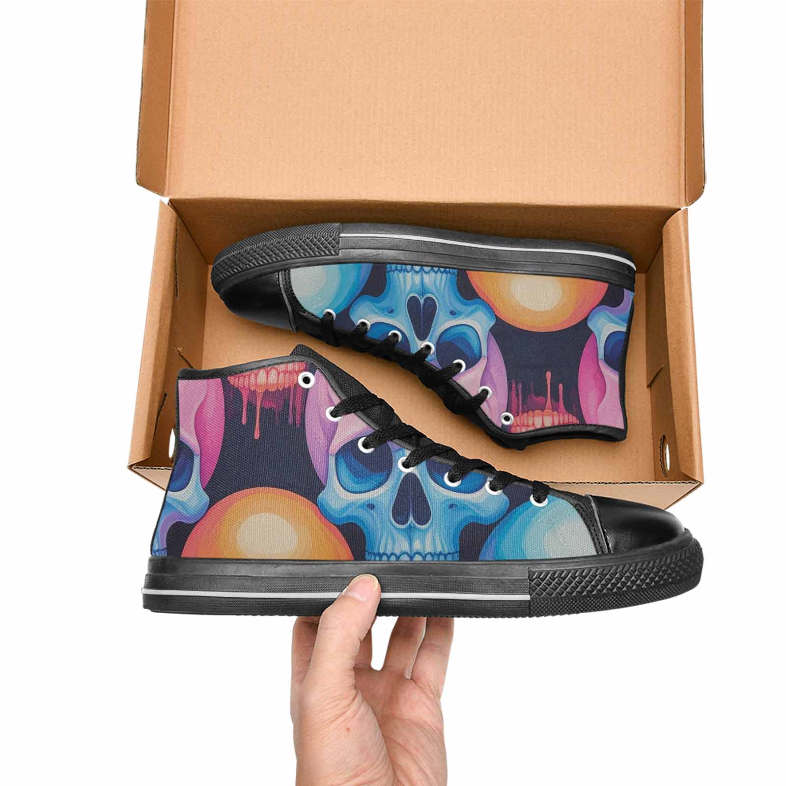 MEN'S Dripping Candy Skulls High Top Canvas Surreal Custom Shoes