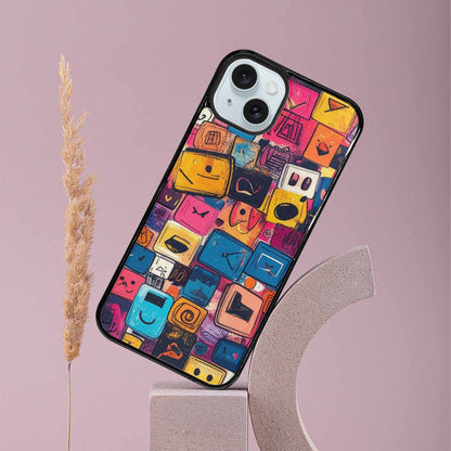 iPhone 15 Plus Case — Hand Drawn Icon Doodle Pattern Hundreds, Customized Protective Case