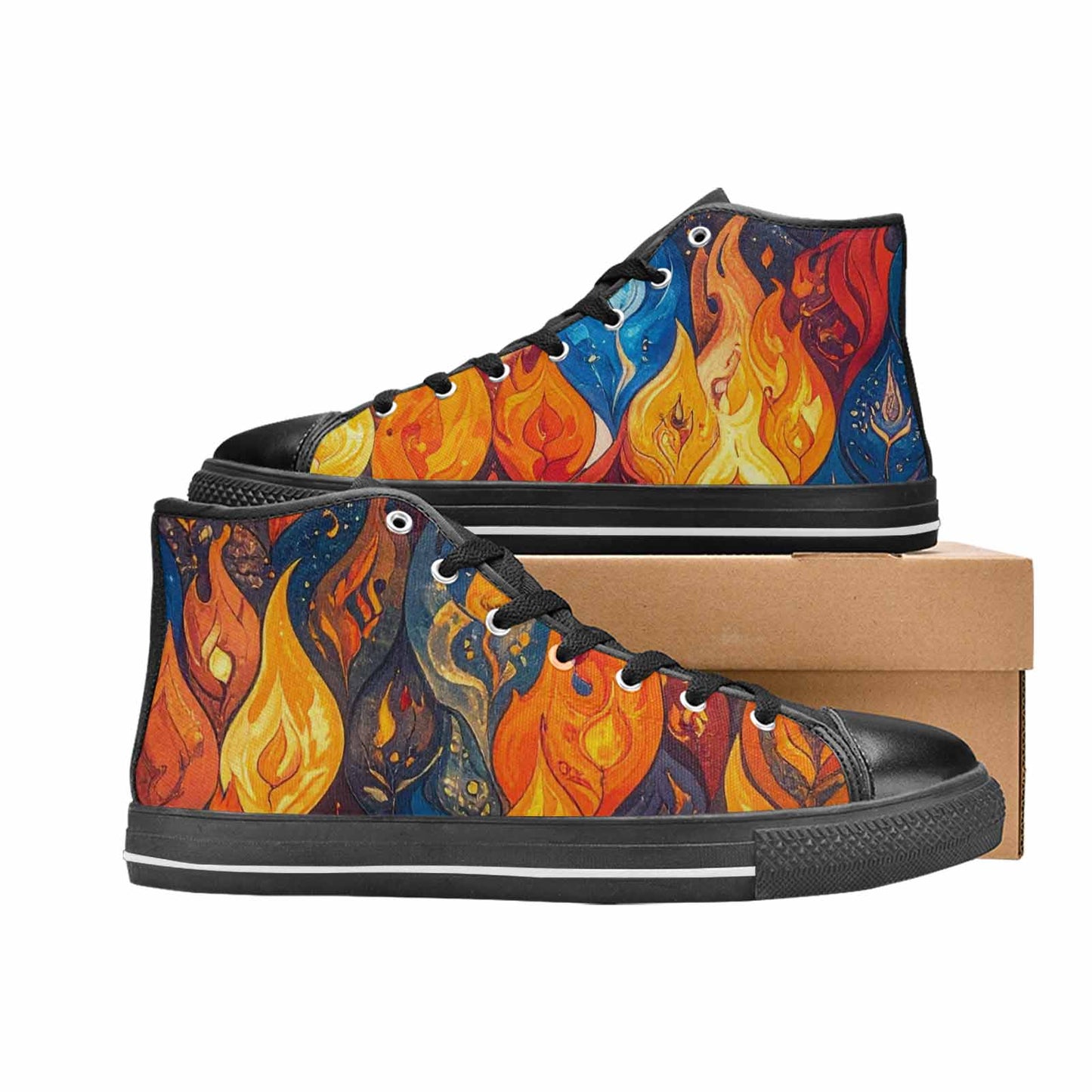 WOMEN'S Fire Flame High Top Canvas Vibrant Chaos Custom Sneakers