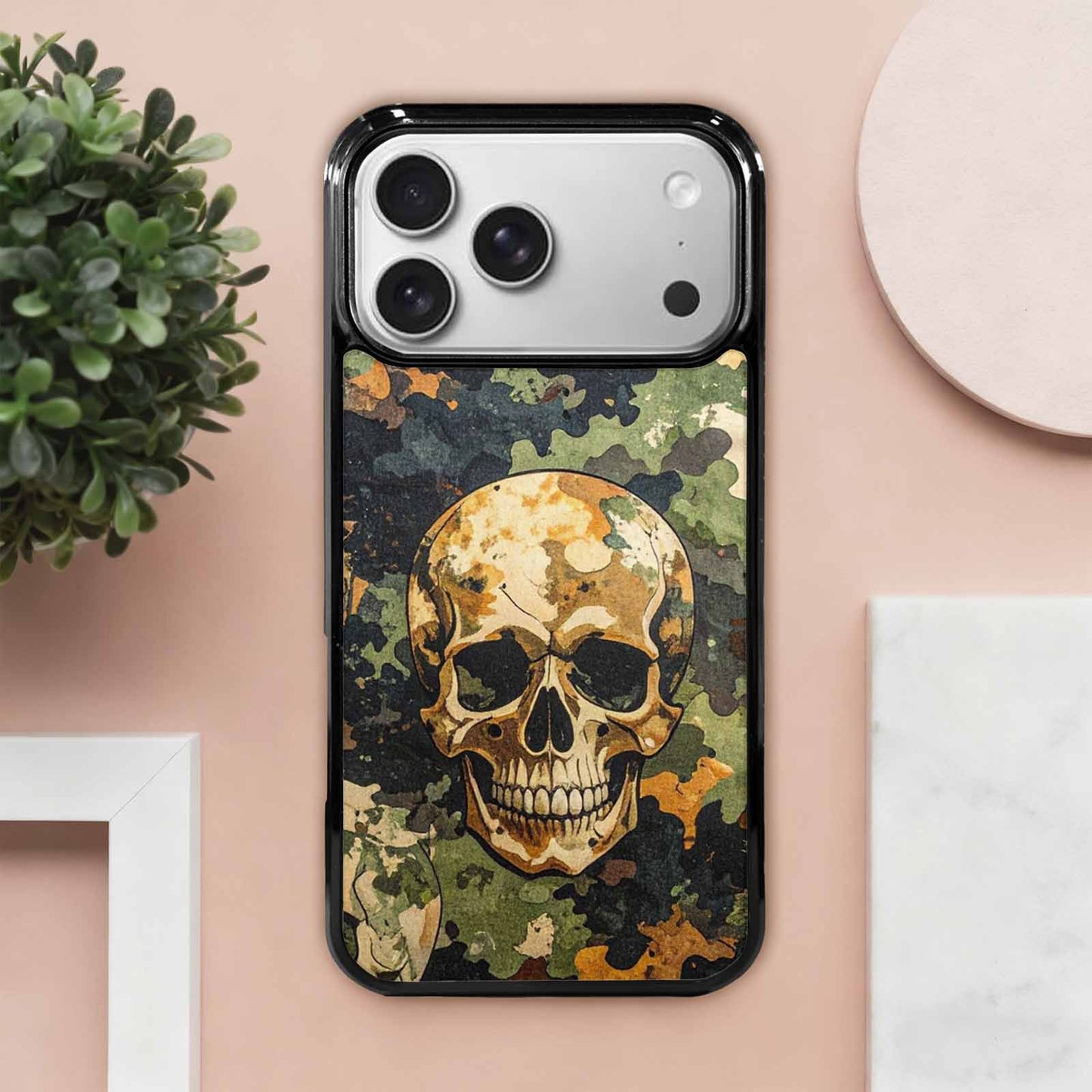 iPhone 17 Pro Max Case — Military Camo Texture Combined Gothic Skulls, Original Design Phone Case