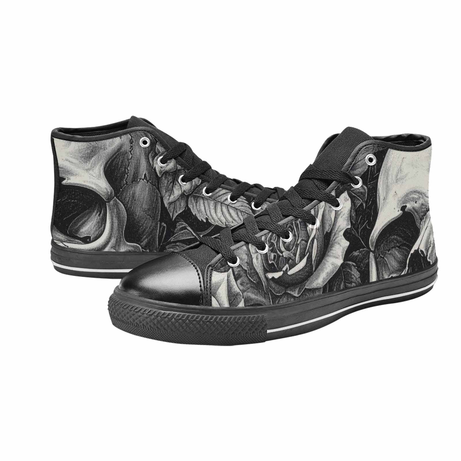 MEN'S Skulls Roses Pen Ink High Top Canvas Surreal Custom Sneakers