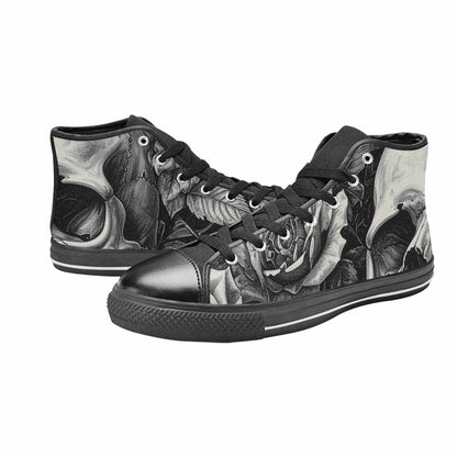 MEN'S Skulls Roses Pen Ink High Top Canvas Surreal Custom Sneakers
