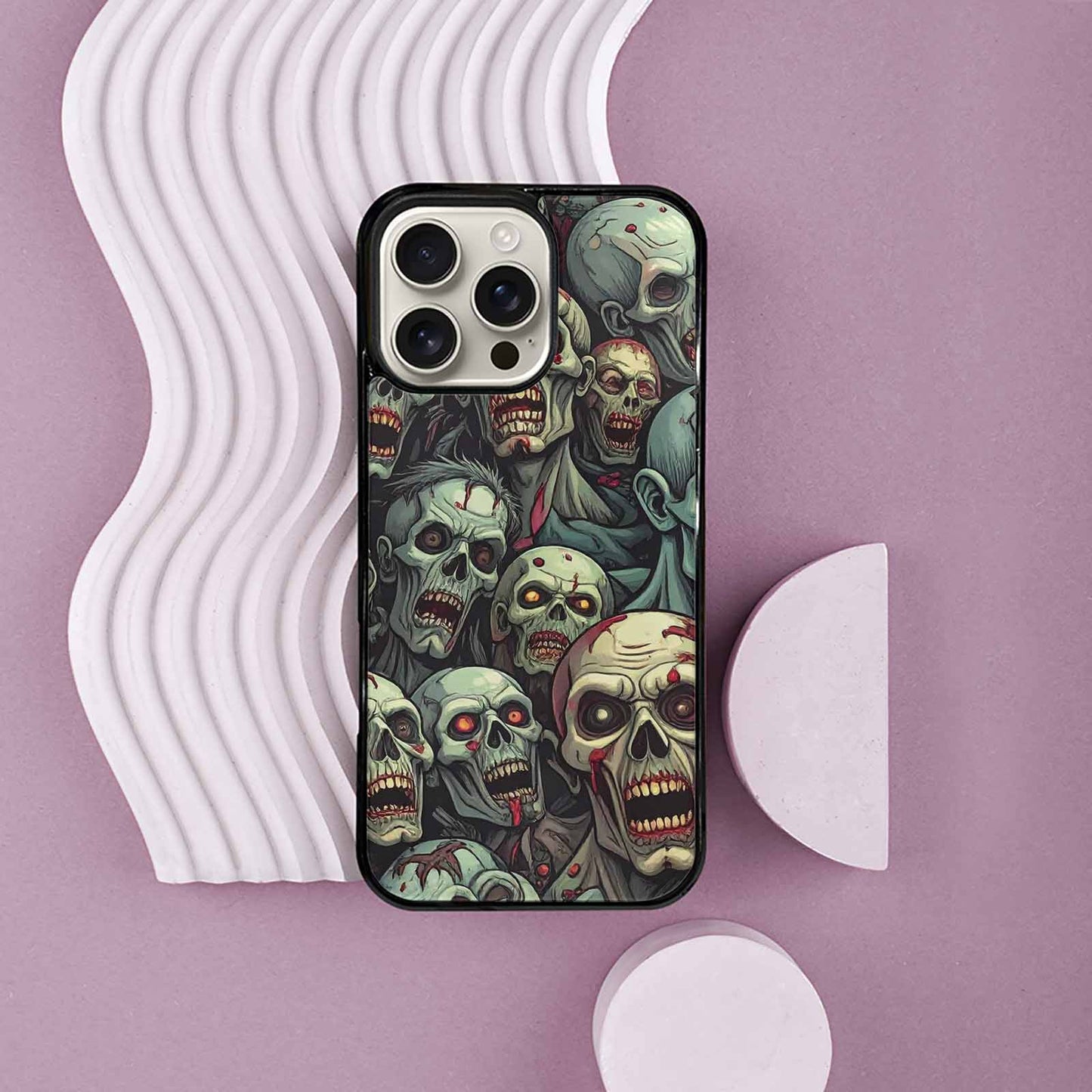 iPhone 16 Pro Max Case — Zombie Head Pattern Hundreds Of Small, Original Design Phone Case