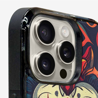 iPhone 16 Pro Case — Evil Circus Heads Faces Overlapping Patterns, Custom Printed Phone Case