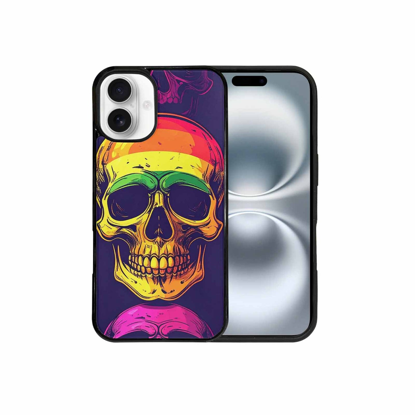 iPhone 16 Plus Case — Pride Flag Skulls Seamless Pattern Vibrant, Customized Protective Case