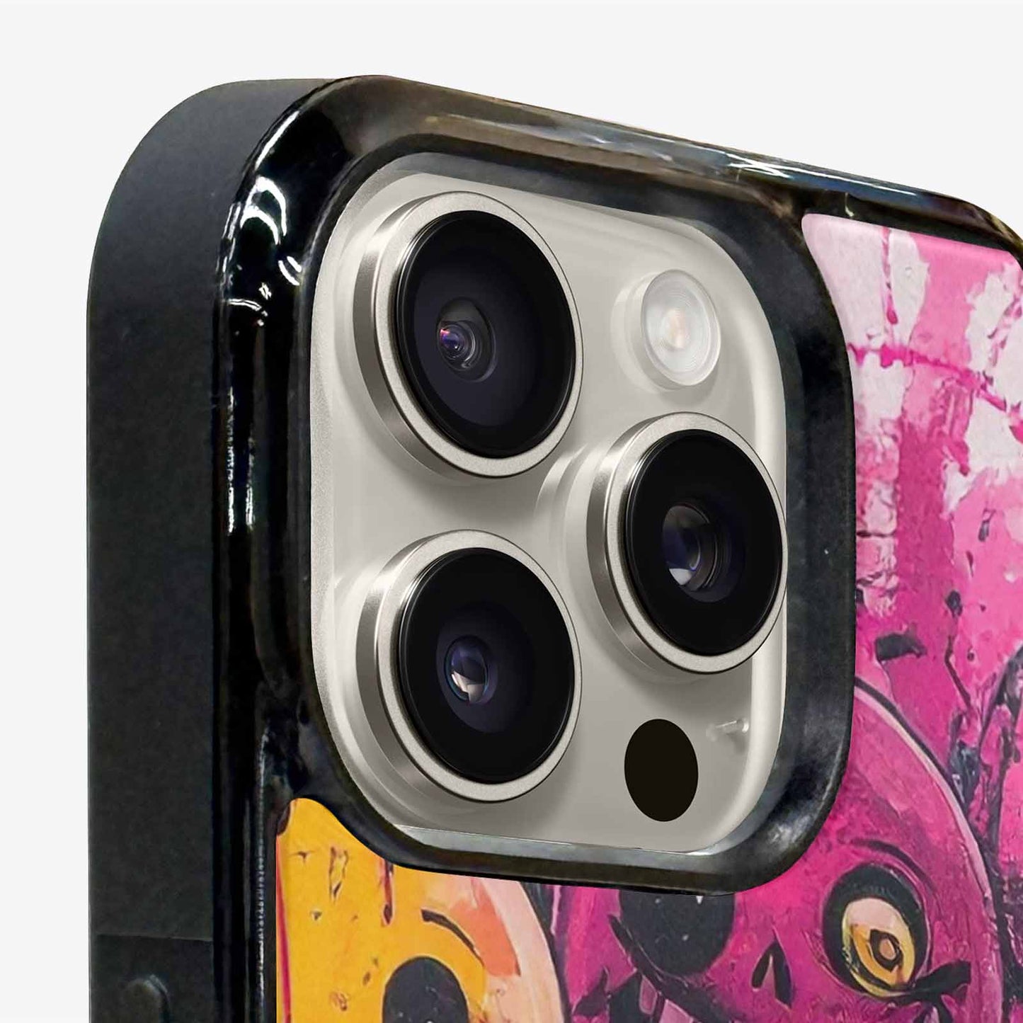 iPhone 16 Pro Max Case — Melting Moon Smiley Black Pink Ink, Custom Phone Case