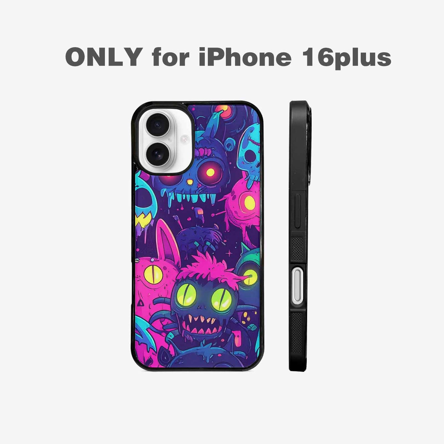 iPhone 16 Plus Case — Mixed Toxic Glow Creature Pattern Hundreds, Custom Printed Phone Case