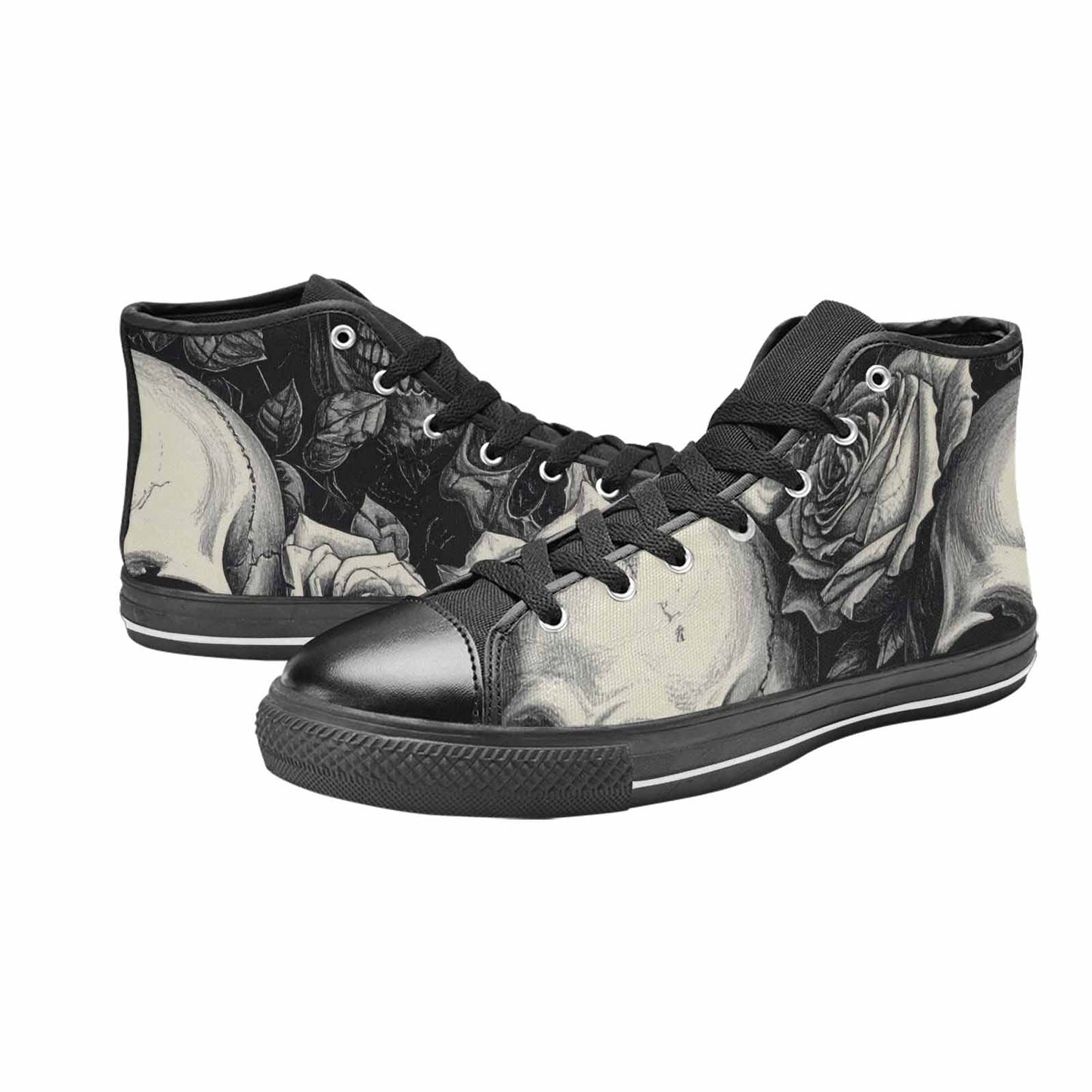 MEN'S Skulls Roses Pen Ink High Top Canvas Surreal Shoes