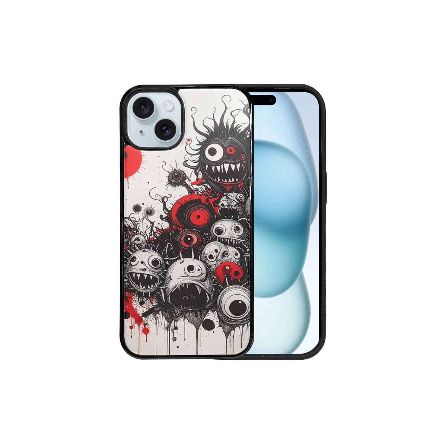 iPhone 15 Plus Case — Multi Eye Monster Black Red Ink, Custom Made Phone Cover
