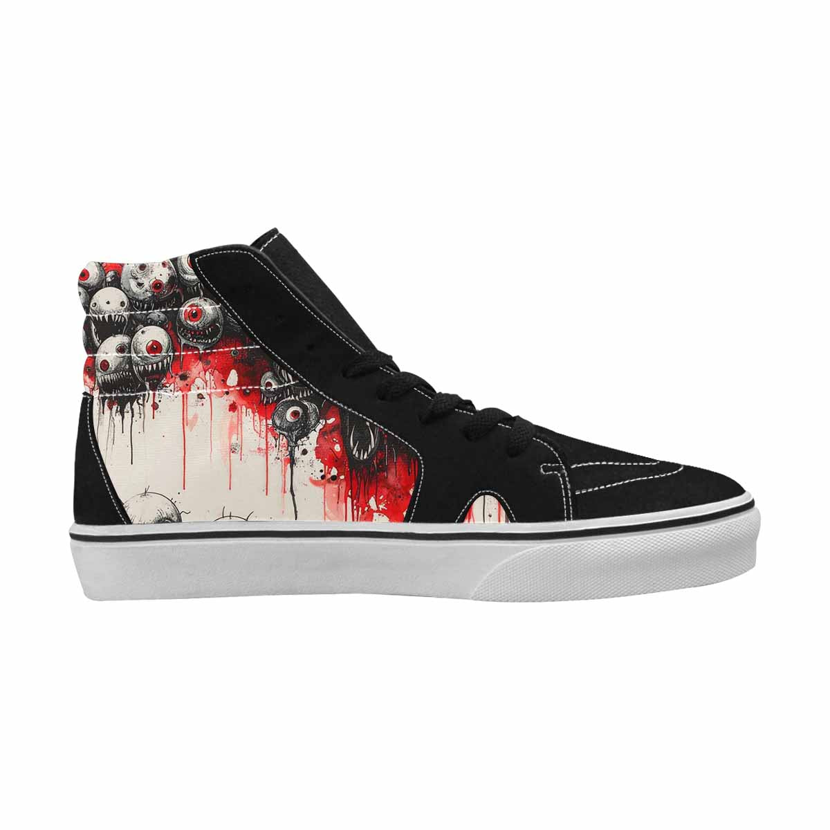 WOMEN'S Monsters Black & Red Ink High Top Canvas Custom Design Aesthetic Custom Art Shoes