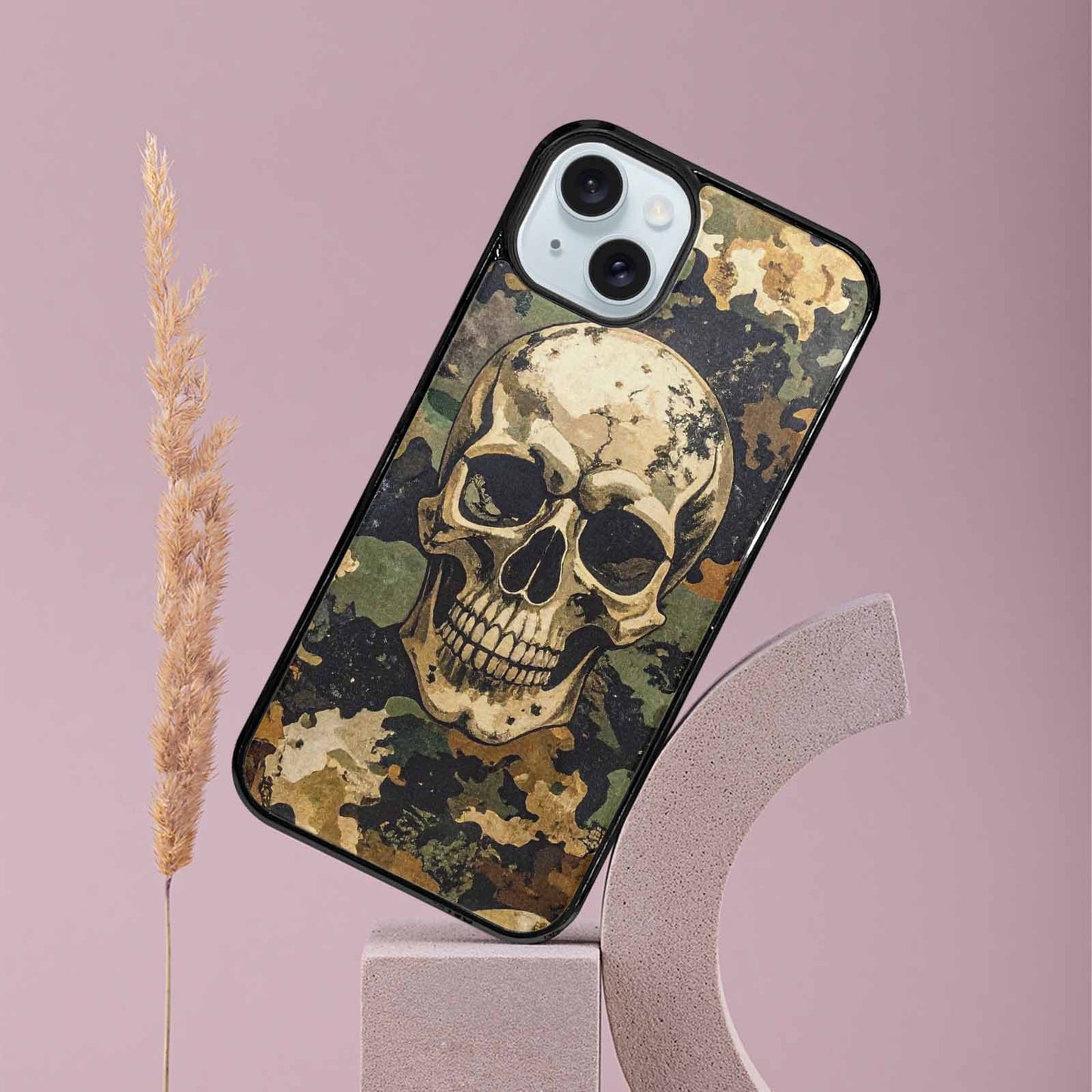 iPhone 15 Plus Case — Military Camo Skull Custom, Custom Art Phone Cover