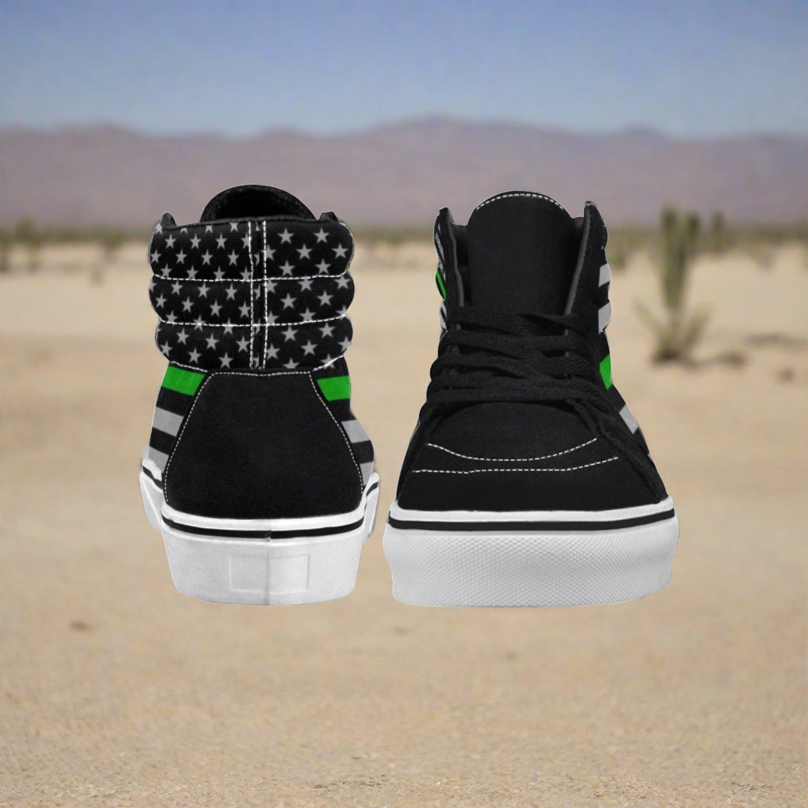 Custom Men's Thin Green Line Flag Themed high-top canvas shoes with bold all-over art — Freaky Shoes
