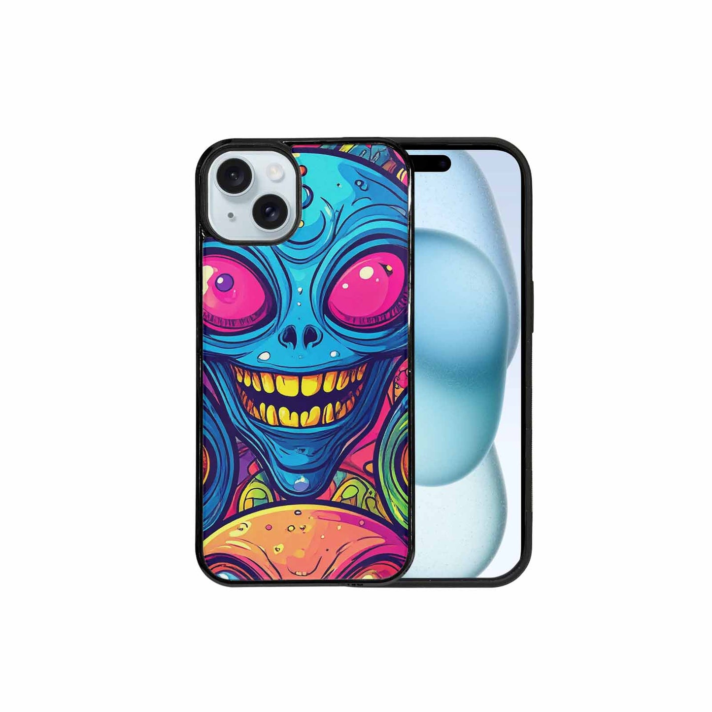 iPhone 15 Plus Case — Alien Ufo Cartoon Art Pattern Groovy, Custom Phone Case