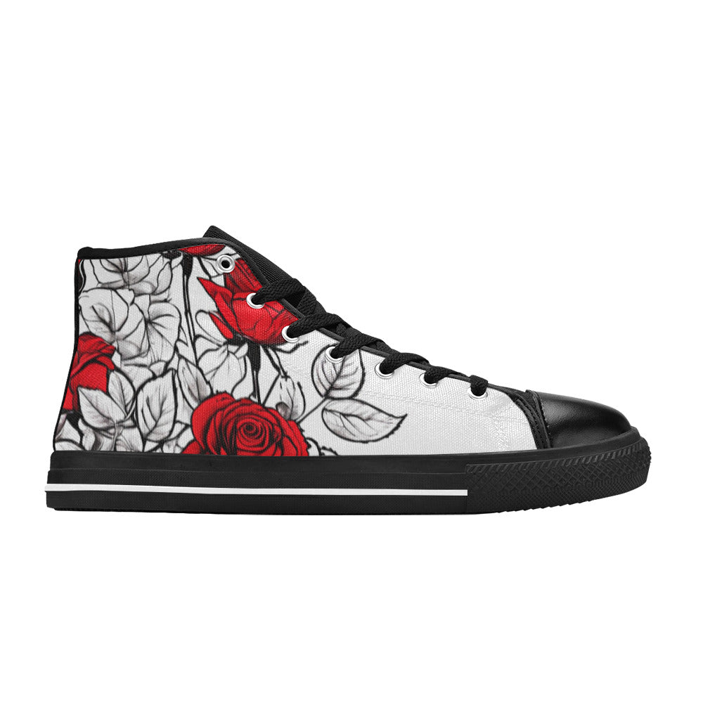 WOMEN'S Art Red Roses Pen High Top Canvas Vivid Custom Sneakers