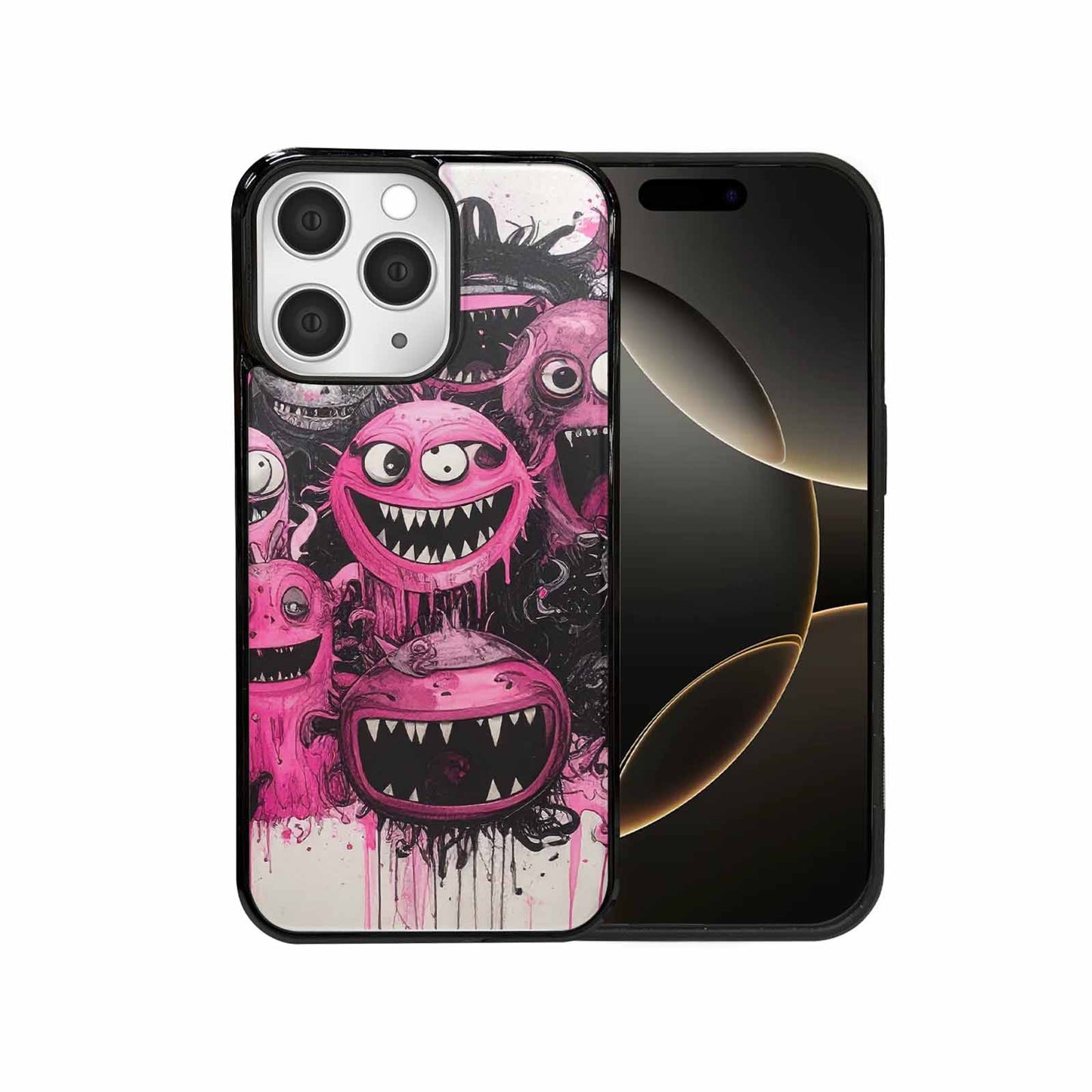 iPhone 15 Pro Max Case — Monsters General Black Pink Ink Cartoon, Custom Phone Case