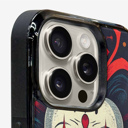 iPhone 15 Pro Max Case — Evil Circus Heads Faces Overlapping Patterns, Personalized Phone Case