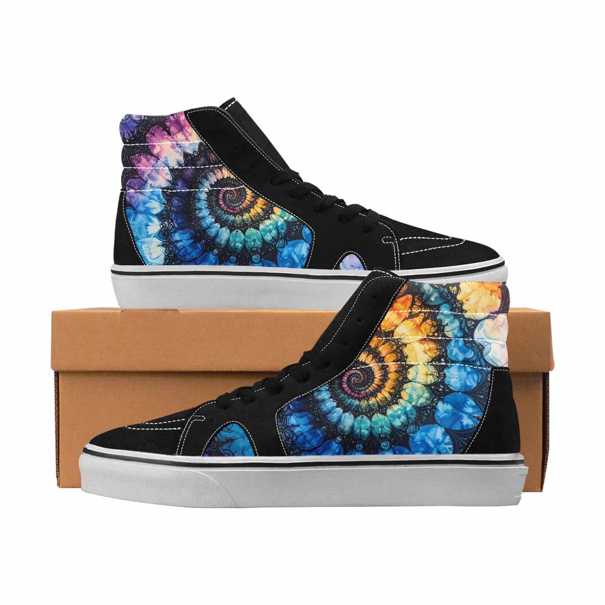 MEN'S Tie Dye Black & Blue Ink High Top Canvas Unique Print Aesthetic Custom Canvas Shoes
