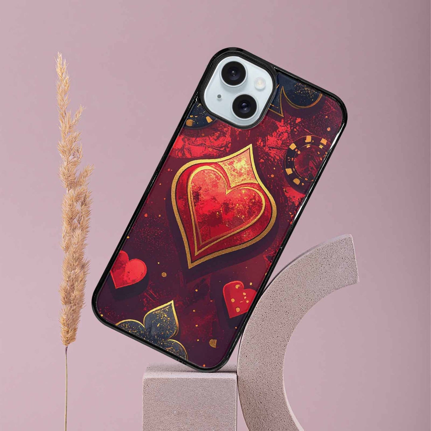 iPhone 15 Plus Case — Playing Card Suits Pattern Poker Chips, Personalized Phone Case