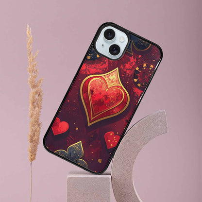 iPhone 15 Plus Case — Playing Card Suits Pattern Poker Chips, Personalized Phone Case